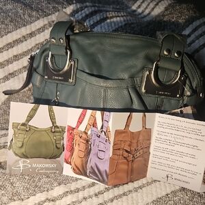 B. Makowsky Contemporary Green Leather Hobo Bag